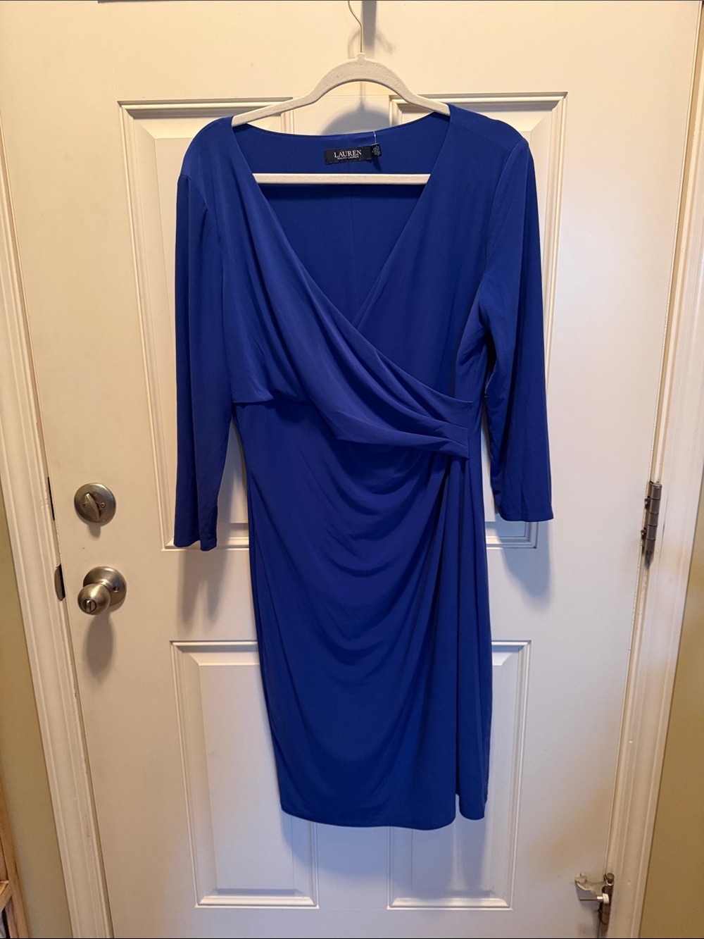 Ralph Lauren Cobalt Blue Faux-Wrap Long Sleeve Dress